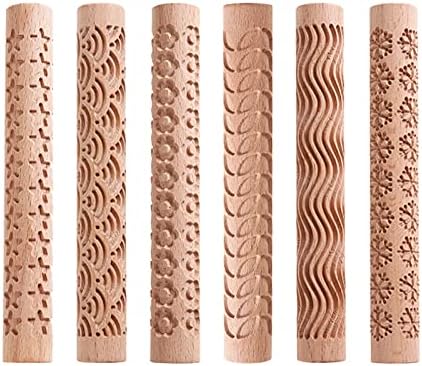 6buc role de model de modelare a argilei, role mari de textură pentru mâner din lemn din lut instrumente de ceramică fulgi