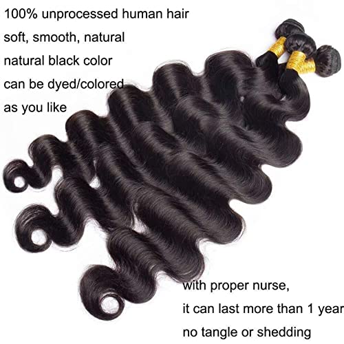 Extensii de Păr Brazilian Hair Body Wave 3 pachete cu închidere Unprocesat Body Wave țesătură de păr uman cu închidere din dantelă 4x4 culoare naturală extensii Remy împletirea părului (Dimensiune : 4 x 4, Culoare : 14 1