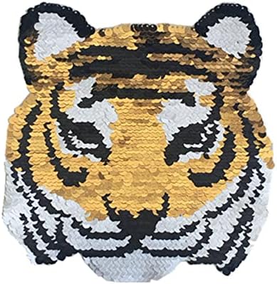 Huluth Sew pe Tiger Patch Patchuri reversibile de paiete brodate Insigne Motiv Patch pentru îmbrăcăminte Blugi tricou