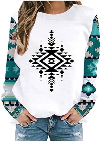 Toamna Topuri pentru Femei T Shirt Vest Aztec imprimare bluza bluza maneca lunga Crewneck Patchwork Tricouri Vrac Pulover