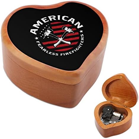 American Fearless Firefighter din lemn cutia de lemn formă de inimă Windup Music Box vintage din lemn ceas cu cutie muzicală