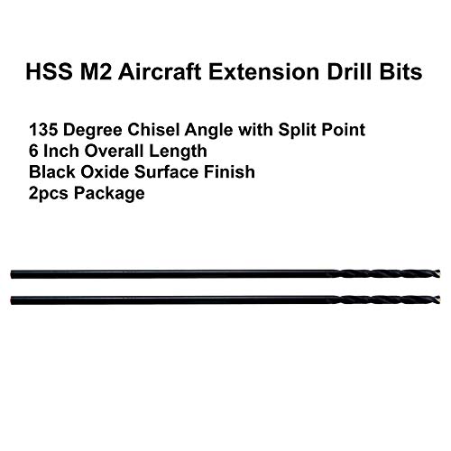 Maxxool 3/32 x6 2pcs Foraji de extensie de aeronave identice HSS M2 Bituri de Twist de Twist Extra Deep Bits Drept Shank Complet