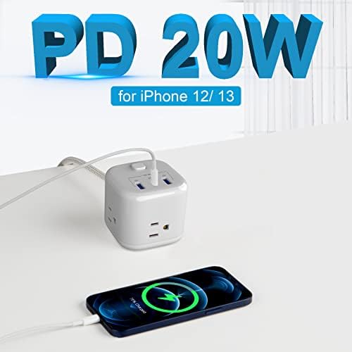 Power Strip, Powerlot USB Power Strip Cube, PD 20W Power Strip USB C pentru iPhone 13/ iPhone 12, ETL listat cu benzi de alimentare