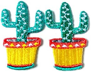 Setați 2 PC -uri. Mini Cactus Green Cactus drăguț Patch de desene animate brodate Custă pe fier pe plasture pentru rucsacuri