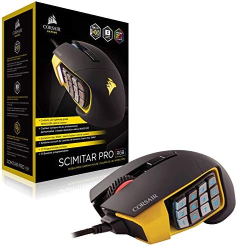 Corsair Scimitar Pro RGB-Mouse pentru jocuri MMO-senzor optic de 16.000 DPI - 12 butoane laterale programabile-Galben, Număr