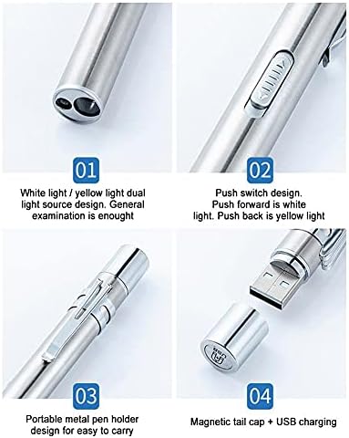 Nlxjm USB reîncărcabilă Handy Pen lumina mini Nursing lanterna LED lanterna cu Clip din oțel inoxidabil buzunar LED lanterna
