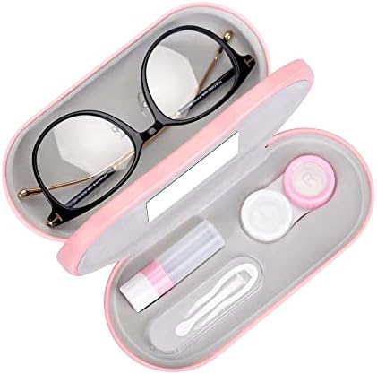 Muf 2 în 1 lentile de Contact caz și ochelari caz, dublu față-verso dublă utilizare Design, Scurgeri dovada & amp; portabil, Tweezer și lentile de Contact soluție sticla incluse pentru trusa de călătorie
