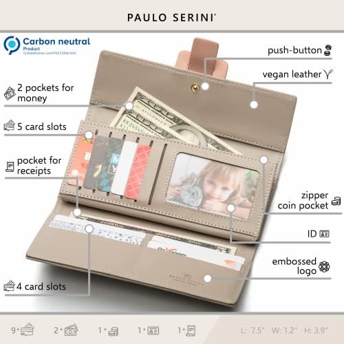 PAULO SERINI portofel pentru femei-portofel pentru femei cu poșetă pentru monede-suport pentru Card 9 Cărți-brățară-portofele