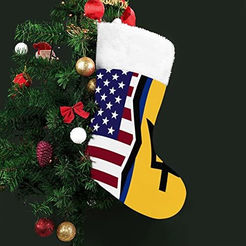 American și Barbados Steag de Crăciun Stocking Stocking Sock Cute Moș Crăciun pentru decorațiuni de copaci de Crăciun Cadouri
