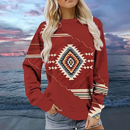 Femei Vest Aztec imprimare tricoul supradimensionate moda geometrice Grafic pulover pulover maneca lunga vintage Camasi