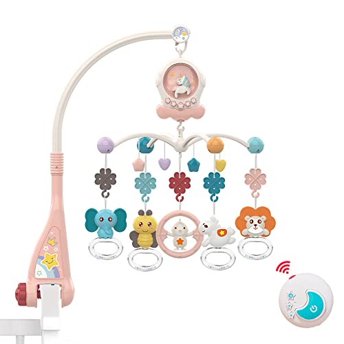 Eners Baby muzical pătuț mobil cu lumini de noapte și rotație, zornăie, telecomandă, jucării de confort pentru nou-născuți