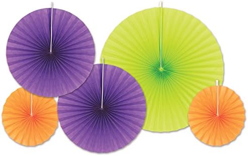 Beistle colorate hârtie absorbantă fani, Violet / Verde / Portocaliu-5pcs