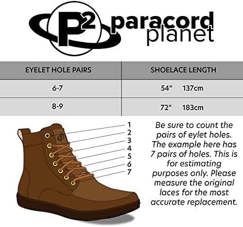 550 de șireturi de cizme paracord - Paracord Planet Milspec Paracord Cot dantelă - Disponibil în lungimi de 52 și 72 inch
