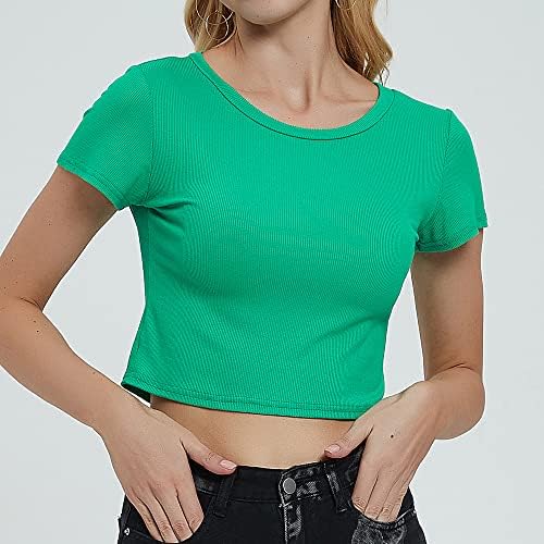 Cu nervuri Tank topuri cultură pentru femei Antrenament T-Shirt sport rulează Slim Fit Tricouri pentru femei Stretch