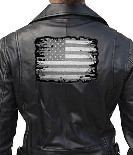 Piele supremă patriotică supremată gri și argintiu steag american stresat de motociclist brodat Patch-gri-gri-gri