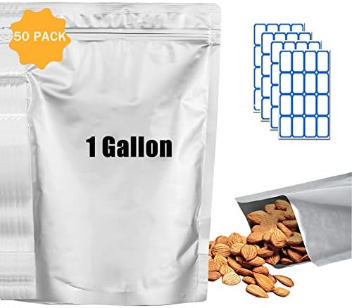 50pack saci Mylar pentru depozitarea alimentelor cu etichete autocolante 9.4 mil 10 x14 pungi resigilabile foarte groase pentru
