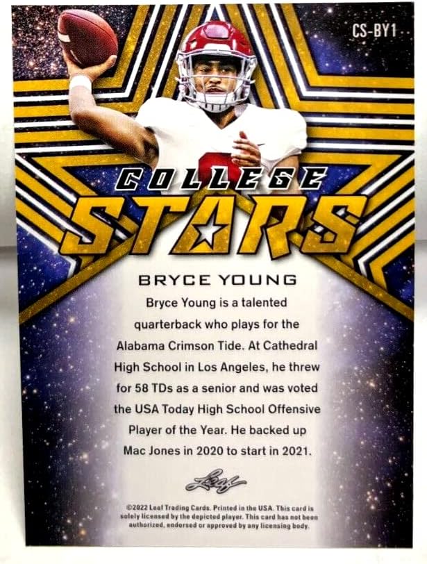 Bryce Young 2022 Leaf College Stars Card Exclusiv De Răscumpărare Pentru Începători! Mentă!