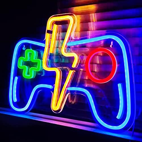 Ranslen Light Neon Sign Gaming, lumini de Neon cu LED de 16 x 11 inch, semne de Neon pentru Decor de perete Gamepad semne de