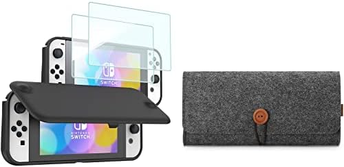 Procase Nintendo Switch OLED Flip Cover cu 2 pachete de protecție cu ecran pachet cu carcasă de transport Husa de pâslă pentru