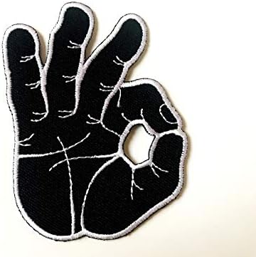 Ok bine semn de mână semnal logo simbol culoare neagră cusut fier pe plasture de semn de ecuson de aplicare brodată