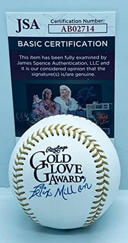 Felix Millan Mets Braves semnat cu mănușă de aur, mingea de baseball autografată JSA - baseball -uri autografate
