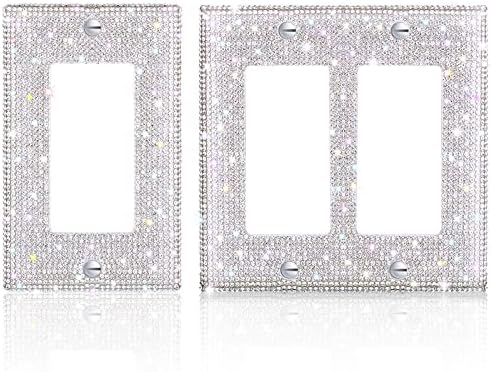 Bling Rinsones Placă de perete Acoperire 2 PC -uri Crystal Light Comutator Cover Oning 2 Gang Outlet Huses Schiny Faux Diamond