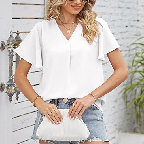 Business Womens Business Tops Casual Vara cu mânecă scurtă cu gât v tricou Solid Solid Elegant Loose Fit tunică Flowy Bluze