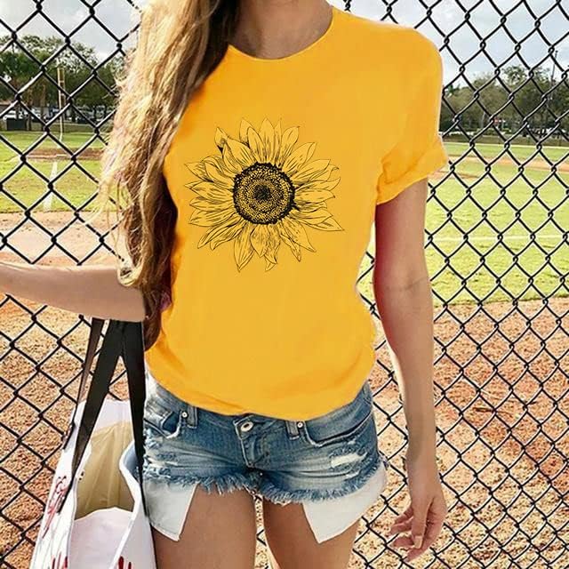 Floarea-soarelui Grafic Tee T Shirt pentru femei maneca scurta vara Grafic Casual tricouri Tee Top