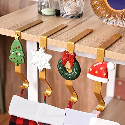 JuePhe 4 PC -uri de Crăciun Metal Stockers Cârlige Mantel Hanger Christmas Clips Clipuri de ciorapi Socker Șemineu cu cârlig