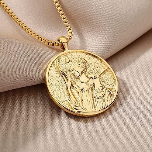 Oyalma Gold Goddess Artemis Colier pentru femei Vintage Medalion Round Medalion Coliere Bijuterii pentru ea - Selene - 45cm