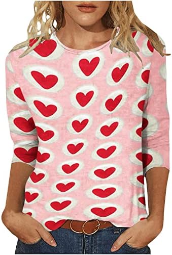 Tricou de Ziua Îndrăgostiților cu mânecă 3/4 pentru femei bluze cu imprimeu grafic cu inimă Tees Tops 2022 Pulovere Casual