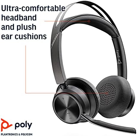 Poly - Voyager Focus 2 Office USB -A - Căști cu urechi duble Bluetooth cu boom MIC - USB -A PC/Mac/Desk Phone Compatibil -