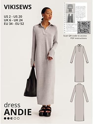 Modele de cusut Vikisews pentru femei - Andie Dress Model de cusut pentru femei, dimensiunea US2 - US20 plus dimensiune - adecvat