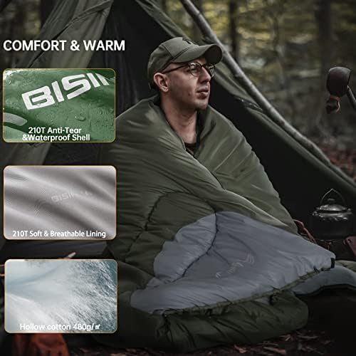 Saci de dormit de iarnă Bisinna 0 grad pentru adulți, cu vreme rece, camping pentru dormit, confortabil calg portabil cald