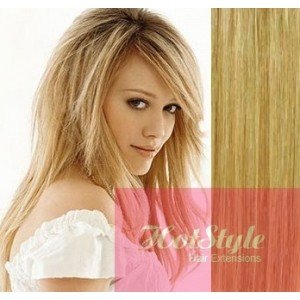 HOTstyle-Clip de 28 în părul uman REMY-blond deschis / blond natural