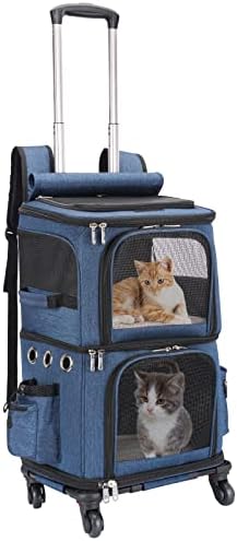 Rucsac cu transportator pentru animale de companie Hovono cu dublu compartiment cu roți pentru pisici și câini mici, purtător