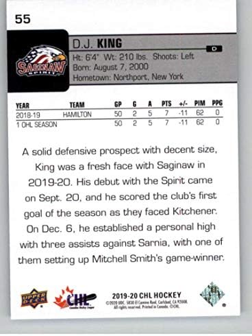 2019-20 UD CHL Hockey 55 D.J. Regele Saginaw Spiritul Spiritul Superior Deck Canadian Hockey League Card de tranzacționare