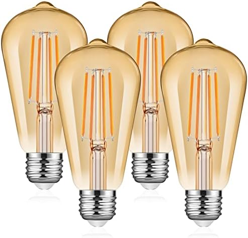 Becuri Lsepoum Edison 4 Watt LED-echivalent 40W, Amber Warm 2700K, 700 lumeni, 80 + CRI, becuri cu Filament LED ST64 stil antic,