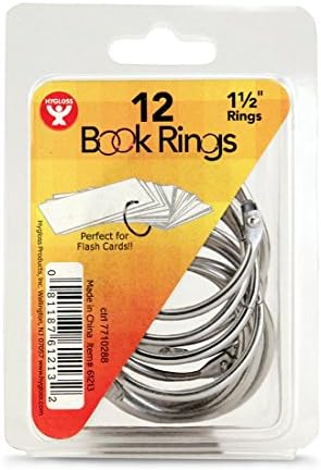 Inele de carte Hygloss Products - inele de liant din metal din oțel argintiu de 2 inci, pachet de 250 în găleată de afișare