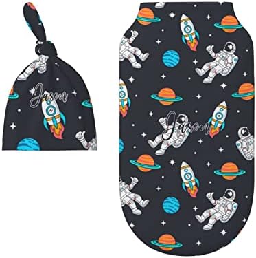 QZLAN personalizat Spațiu Astronauți Baby Swaddle pătură personalizate Nume nou-născut Swaddle sac și pălărie Set