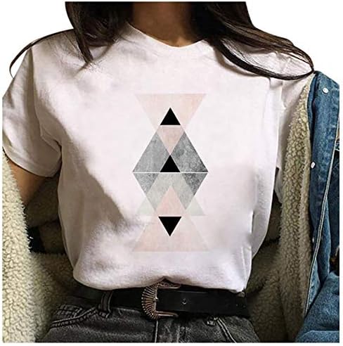 Femei geometrice imprimate T-Shirt Casual maneca scurta Camasi Culoare solidă Vrac Crop Topuri rotund gat clasic Pulover