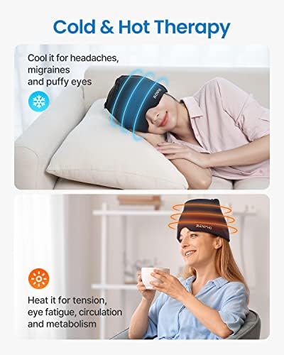 Capac de relief pentru migrenă, Renpho Ice Head Wrap Durere de cap pălărie de relief cu terapie caldă sau rece, încălzire a