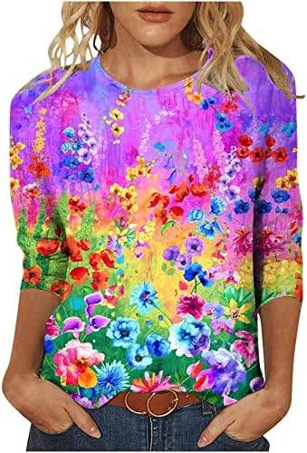 Cămașă femei mânecă 3/4 2023 gât echipaj bumbac Grafic Floral Cadou fericit bluză Casual cu ouă de Paște tricou pentru fete