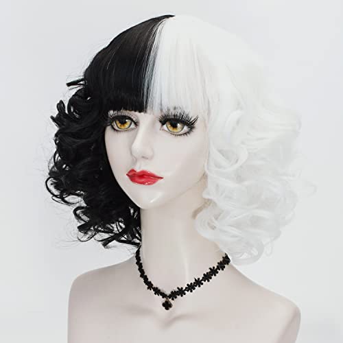Cruella peruca scurt cret Split Dye peruci pentru femei Split culoare peruca cu mănuși și tija, două ton peruca pentru petrecere
