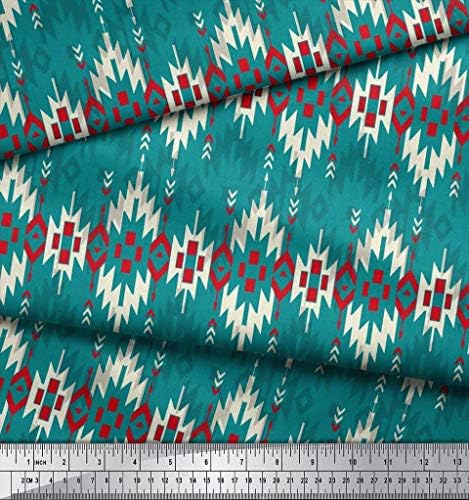 Soimoi Verde bumbac Jersey Fabric Aztec geometrice imprimare cusut Fabric BTY 58 Inch Wide