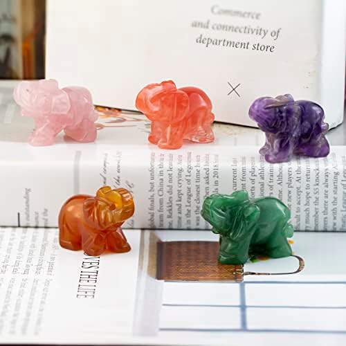 OUUBUUY Natural Crystal Elephant Pocket Pocket Guardian Figurină Statuie Elefant 1,5 inci pentru vindecare Reiki Cadou spiritual