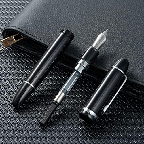 Jinhao X159 Pen -fântână acrilică neagră, dimensiune 8 Extra fin nib argintiu de argint design clasic de scris neted cu convertor