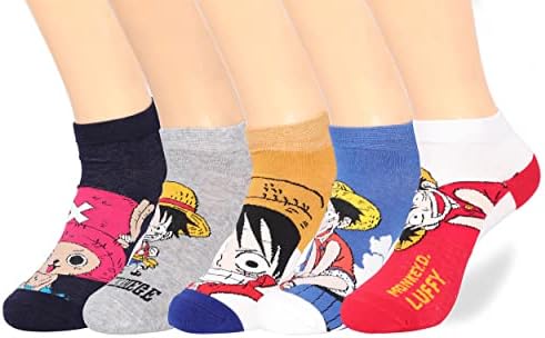 Roffatide Anime One Piece Luffy Glezne Socks 5 perechi fără șosete Show Socks cu tăiere joasă pentru bărbați pentru femei