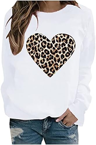 Cămăși cu mânecă lungă pentru femei, femei casual casual leopard tipărit dragoste fără glugă, plus fulgeră de pulover cu mâneci