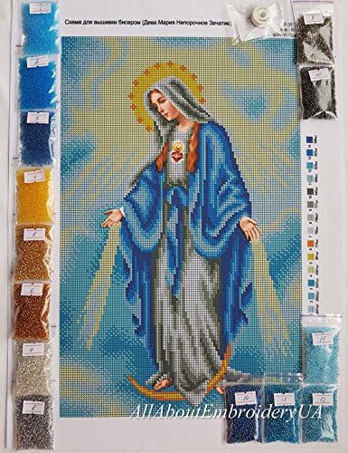 Allaboutembroideryua Kit de broderie cu mărgele Imaculate Concepție Needlepoint Handcraft Tapiserie Kit Religie pictogramă